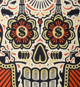 Shepard Fairey Obey Giant Ernesto Yerena Power and Glory Day of the Dead Skull set screen print artwork oeuvre art 2014 detail 1