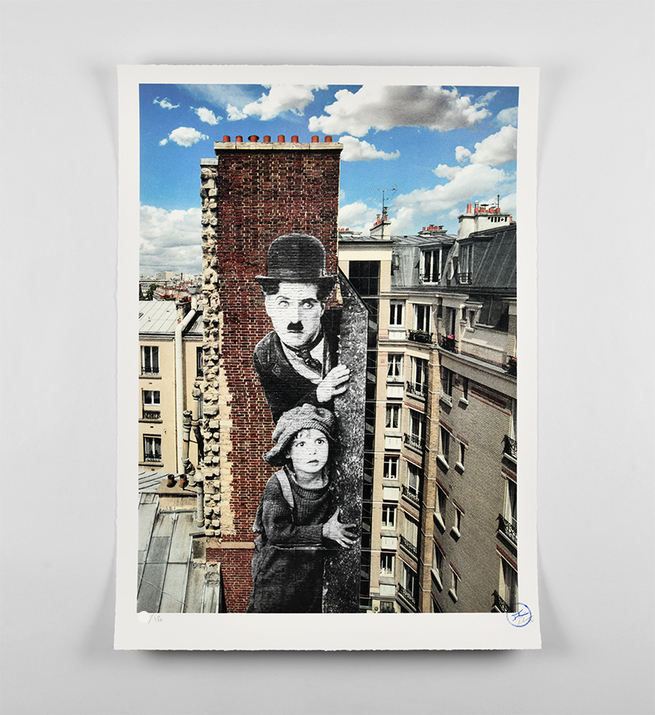 Unframed, Charlie Chaplin Revu Par JR, The Kid, Charlie Chaplin & Jackie Coogan, USA, 1923, de jour Paris, 2021