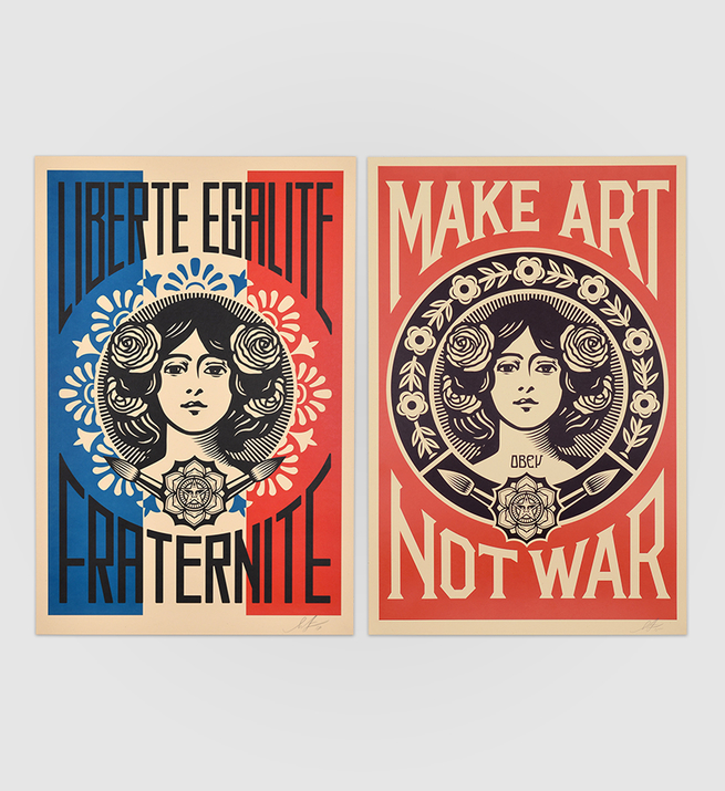 Liberté, égalité, fraternité + Make Art not war (offset)